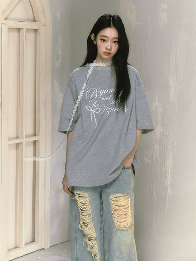 Loose Round Neck Letter Printed Oversize T-shirt SAL0051