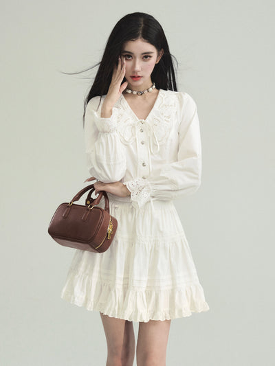 Palace White Lace Large Collar Shirt/Skirt FRA0200