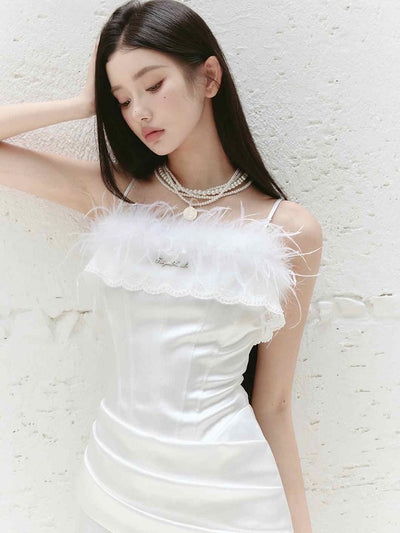 Swan Lake Satin Feather High-end Suspender Dress FRA0235