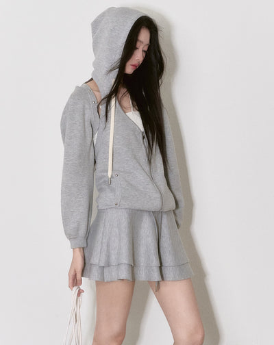 Gray Sleeveless Hooded Cake Skirt Dress VIA0149