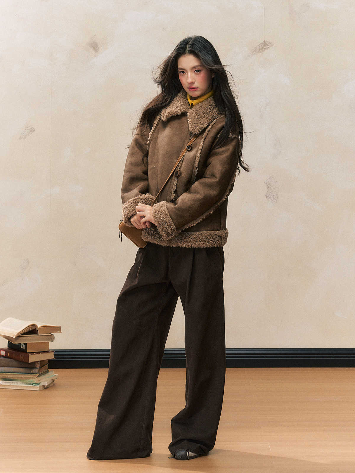 Retro Coffee-colored Thickened Lamb Fur Jacket SHI0098