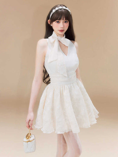 Waist Sequined Bow Puffy Dress SIS0017