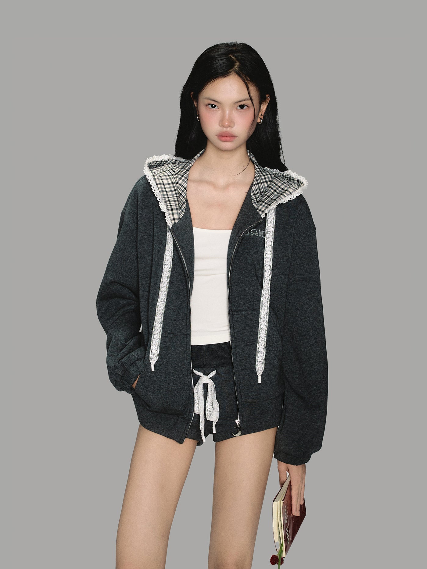 Lace Stitching Sweater Hooded Jacket/Shorts OAK0225