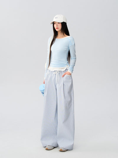 Drawstring Loose Casual Striped Pants LAL0168