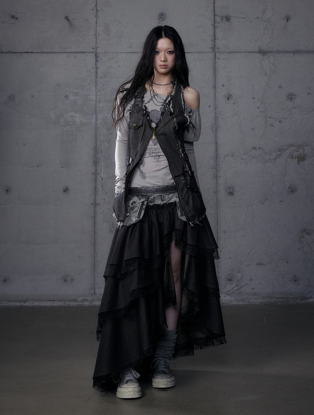 Punk Irregular Cake Long Skirt NOR0186