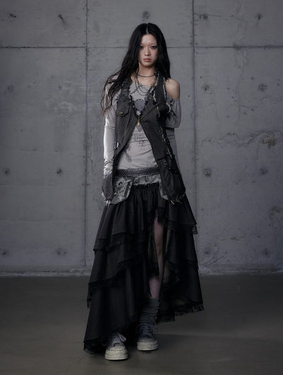 Punk Irregular Cake Long Skirt NOR0186