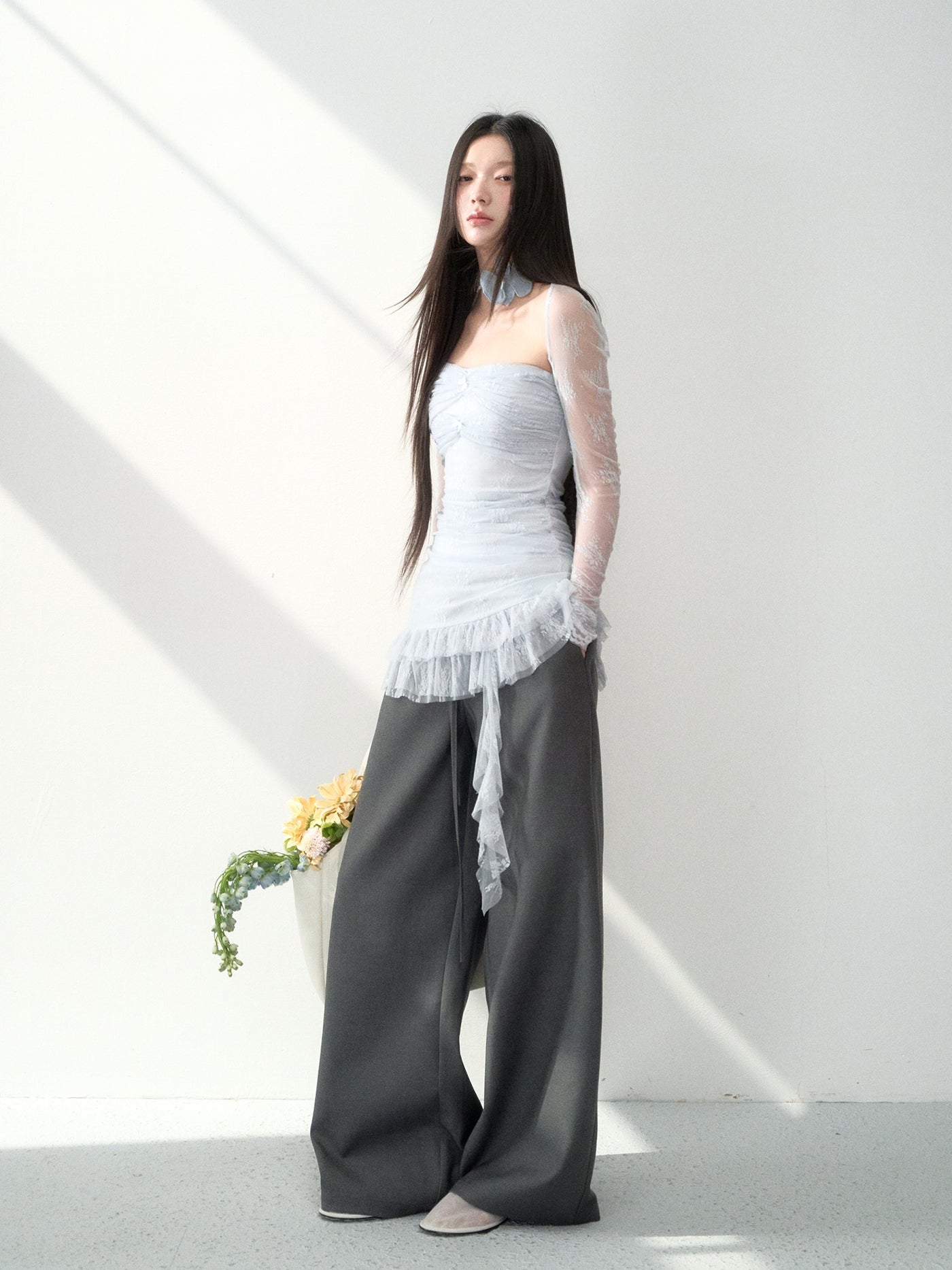 Lace Irregular Tube Top+Shawl LAL0190