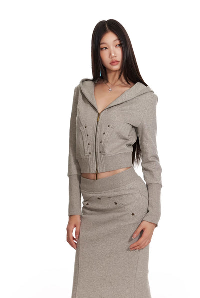 Hooded Sweatshirt Jacket/Fishtail Long Skirt 4MU0067