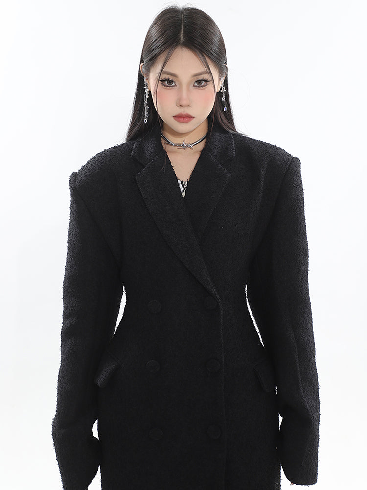 High-end Niche Waist Design Double-breasted Long Coat UNC0158