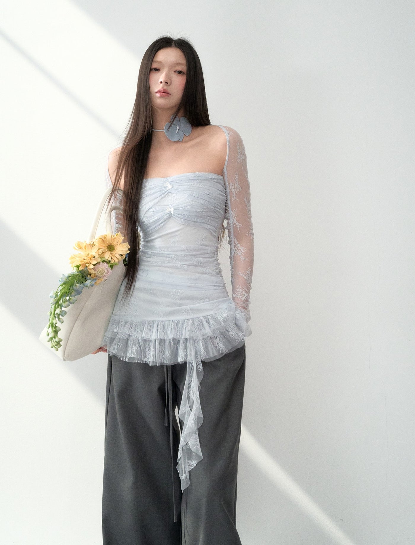 Lace Irregular Tube Top+Shawl LAL0190