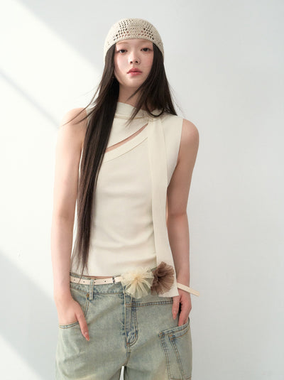 Simple Lace-up Twisted Knitted Top LAL0187