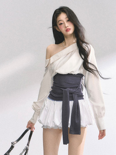 Oblique Shoulder Striped Shirt/Dress DIA0463