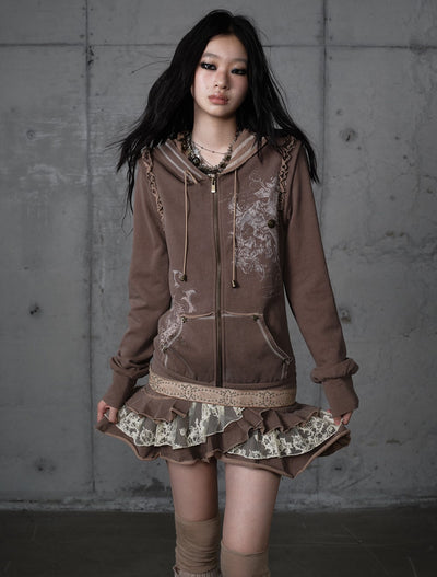 Printed Lace Detachable Hooded Dress NOR0207