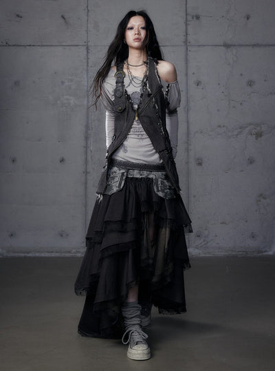 Punk Irregular Cake Long Skirt NOR0186