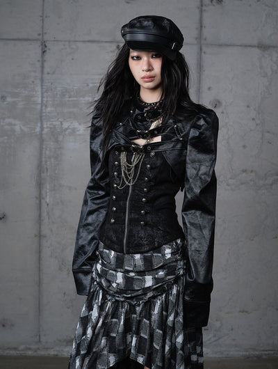 Punk Stand Collar Short Leather Jacket NOR0203