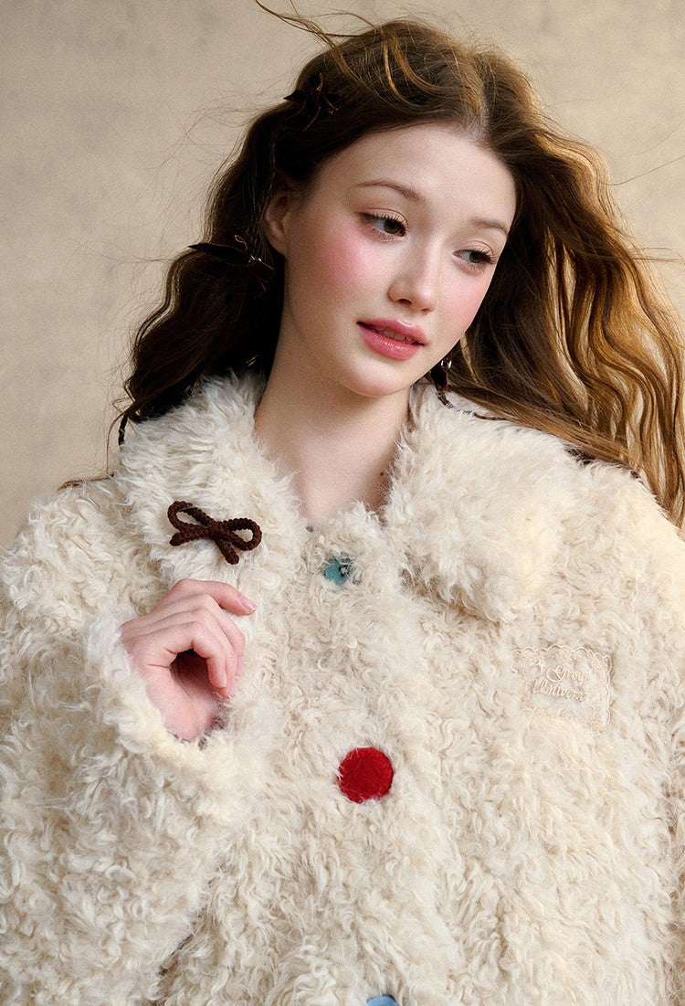 Cream Strawberry/Gray Blue Warm Curly Fur Coat GRO0093