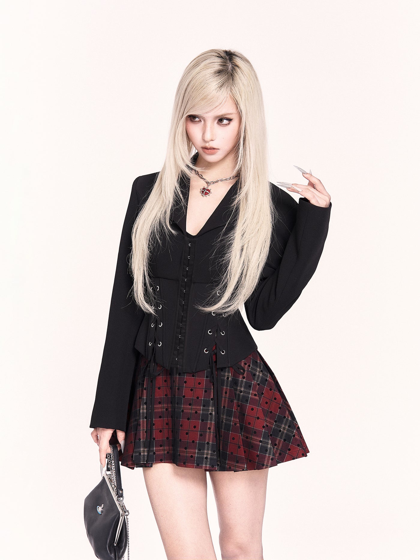 Plaid High Waisted Fishbone Pleated Skirt VOC0480