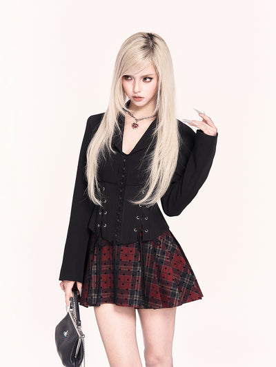 Plaid High Waisted Fishbone Pleated Skirt VOC0480