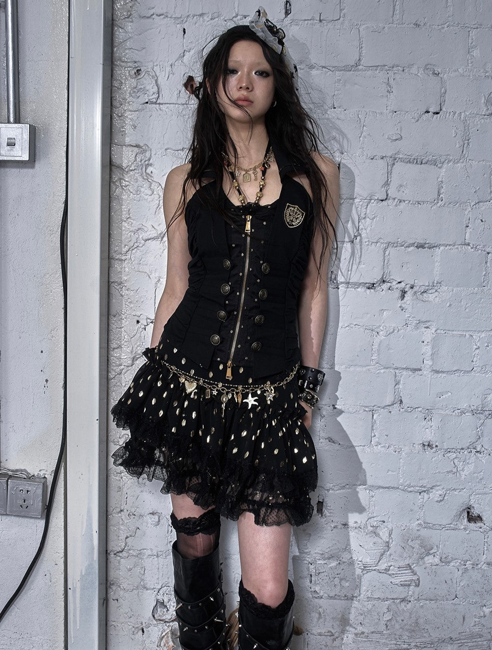 Punk V-Neck Fake Two-Piece Top NOR0175