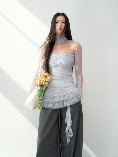 Lace Irregular Tube Top+Shawl LAL0190