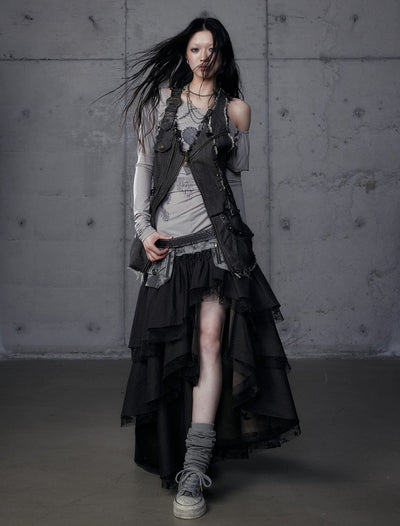 Punk Irregular Cake Long Skirt NOR0186