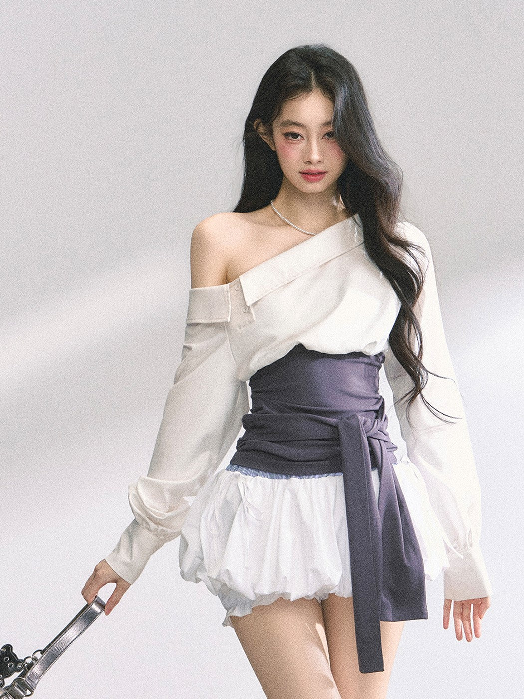 Oblique Shoulder Striped Shirt/Dress DIA0463