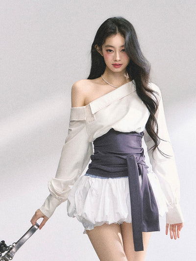 Oblique Shoulder Striped Shirt/Dress DIA0463