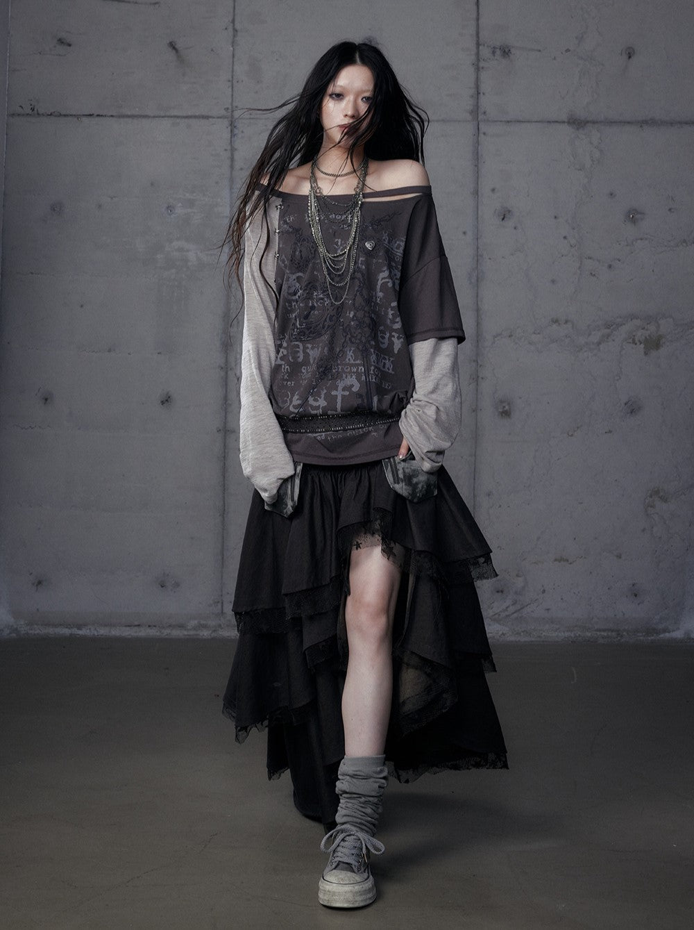 Punk One-shoulder Long-sleeved T-shirt NOR0192