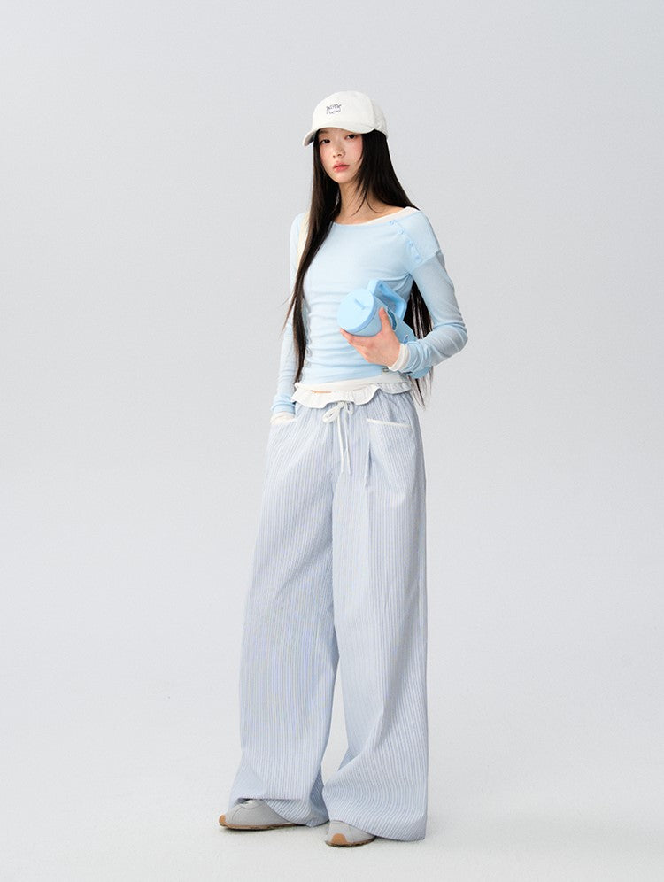 Drawstring Loose Casual Striped Pants LAL0168