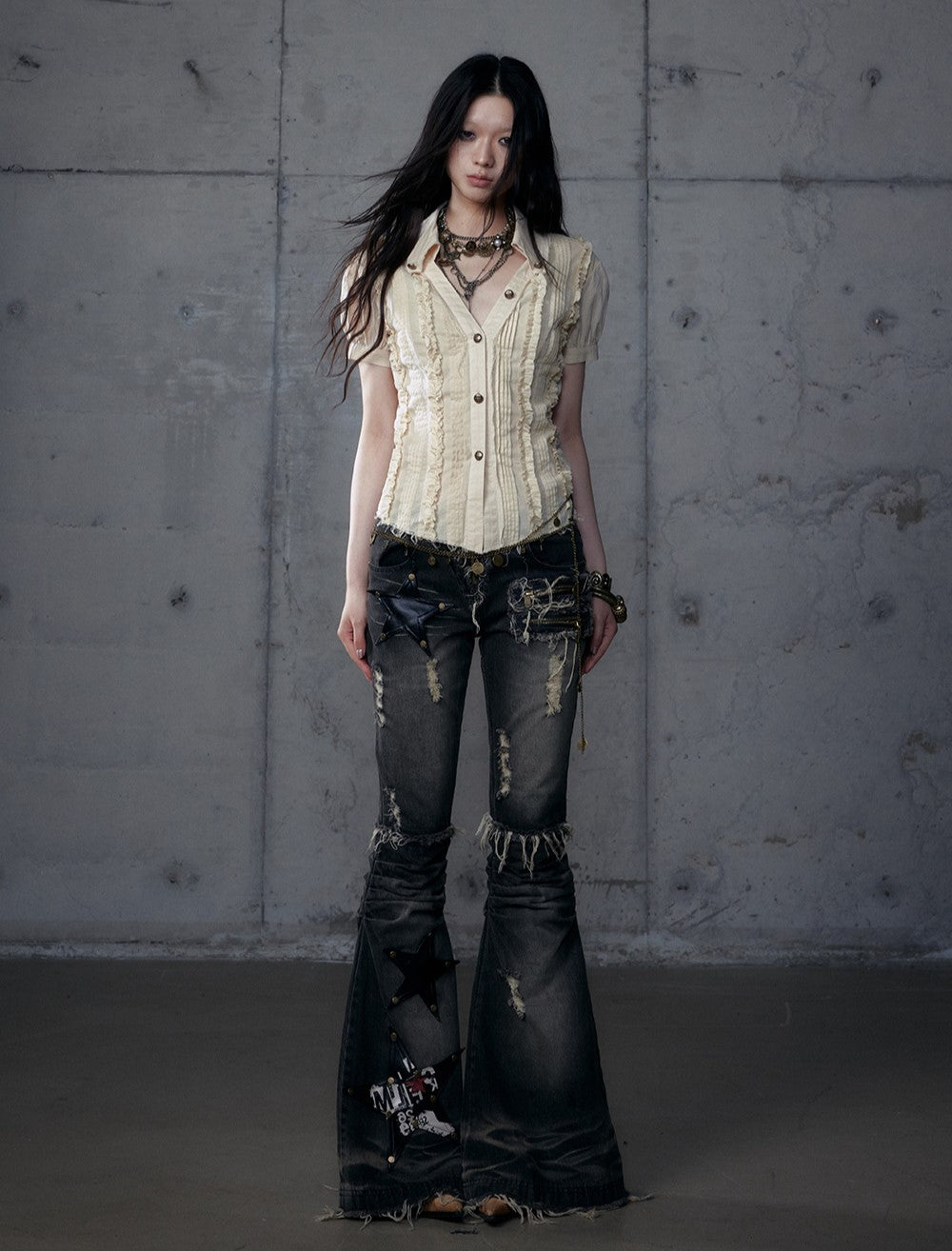 Lace V-neck Long/Short Sleeve Shirt NOR0185