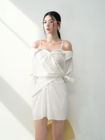 Off-shoulder Pleated Suspender Dress LAL0180