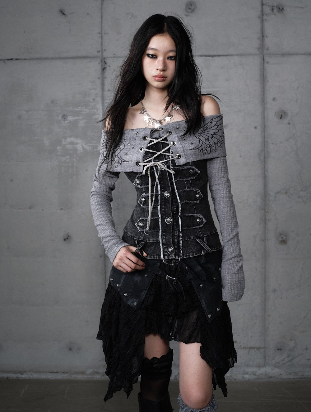 Punk Irregular Multi-layer Lace Skirt NOR0200