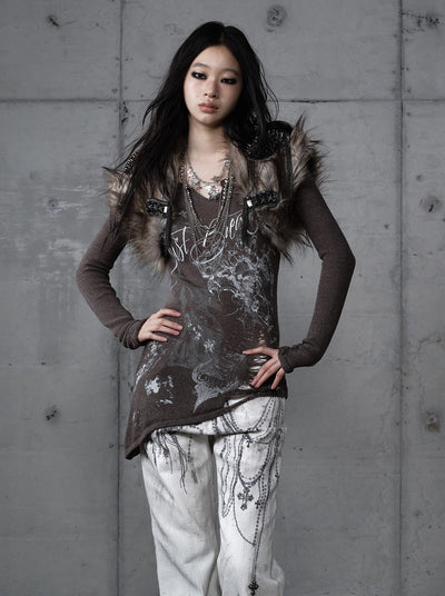 Punk Printed Slim V-Neck T-shirt NOR0204