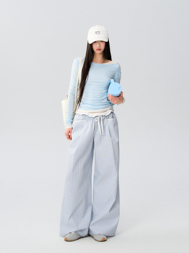 Drawstring Loose Casual Striped Pants LAL0168