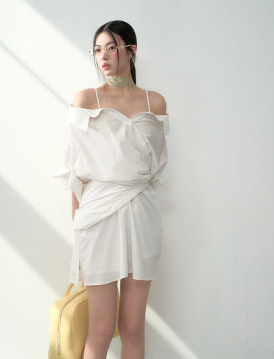 Off-shoulder Pleated Suspender Dress LAL0180