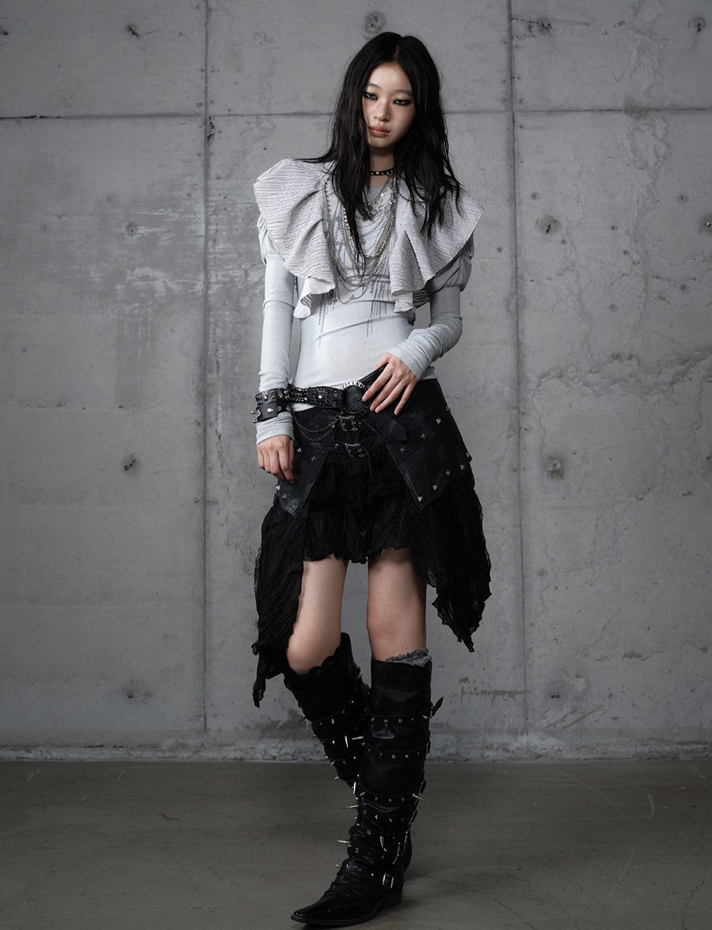 Punk Irregular Multi-layer Lace Skirt NOR0200