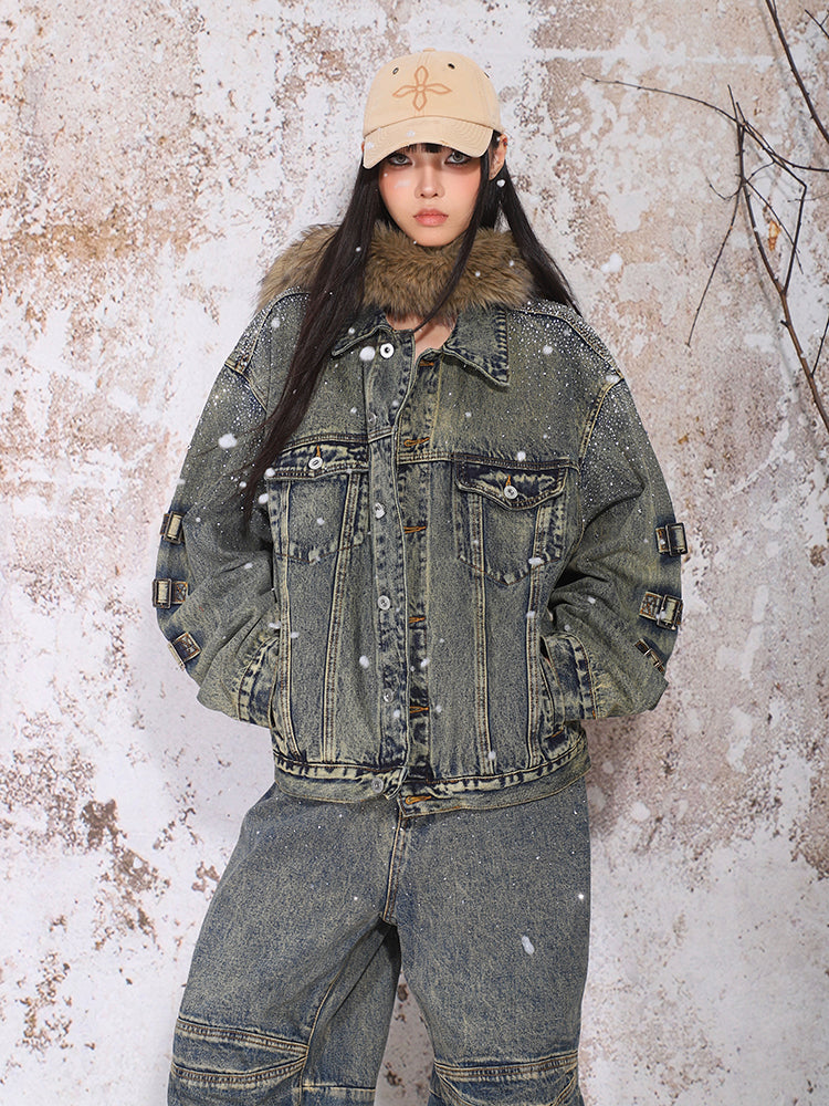 Diamond Washed Old Design Denim Jacket/Wide-leg Pants UNC0170