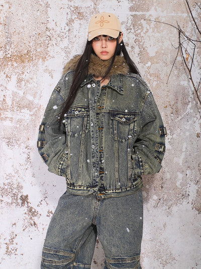 Diamond Washed Old Design Denim Jacket/Wide-leg Pants UNC0170