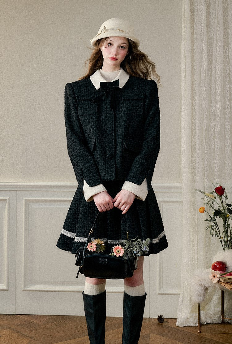 Natural Wool Suit Elegant Jacket/Pleated Skirt GRO0089