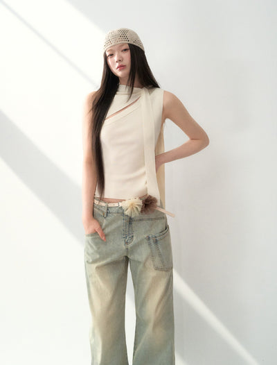 Simple Lace-up Twisted Knitted Top LAL0187