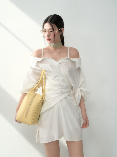 Off-shoulder Pleated Suspender Dress LAL0180