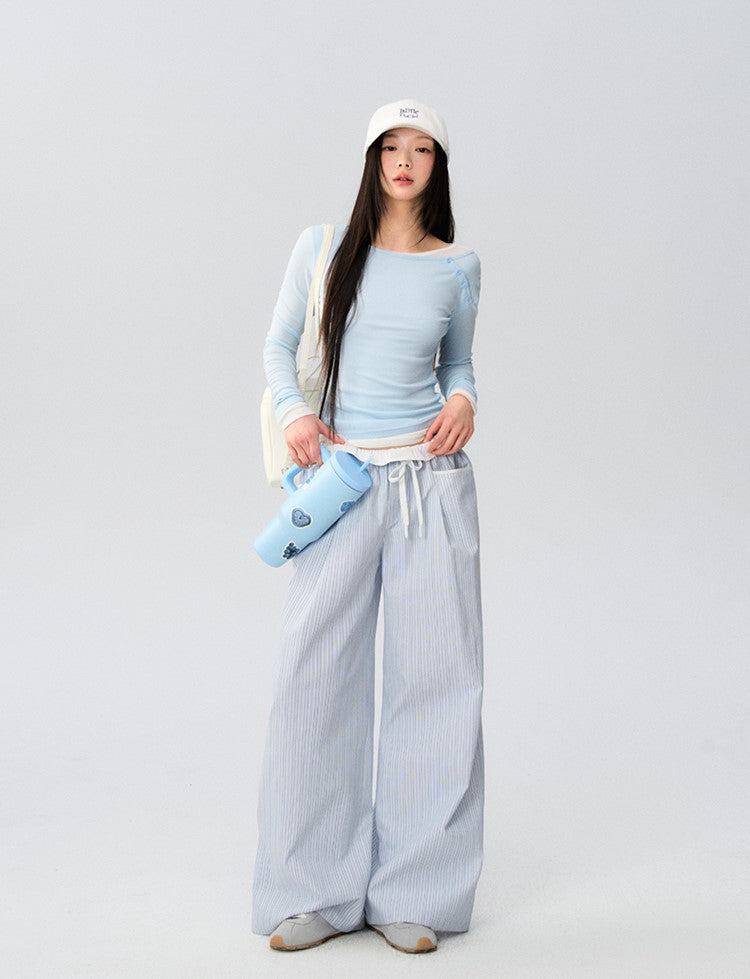 Drawstring Loose Casual Striped Pants LAL0168