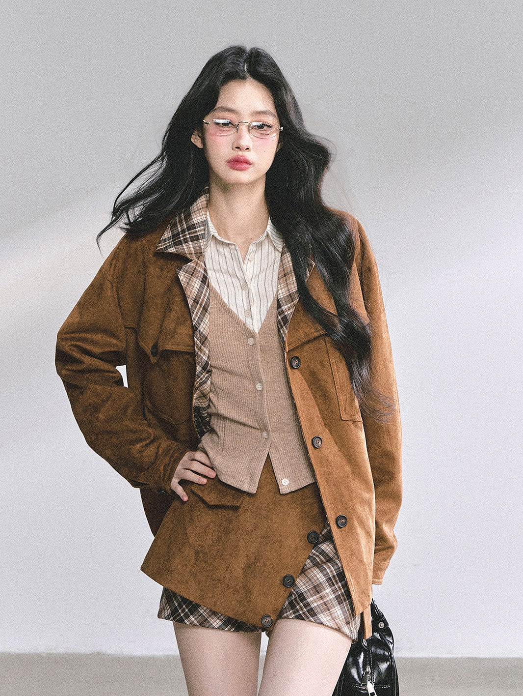 Brown Jacket/Plaid Skirt/Tutu Skirt/Top DIA0553