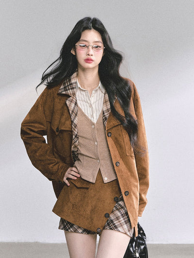 Brown Jacket/Plaid Skirt/Tutu Skirt/Top DIA0553