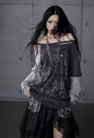 Punk One-shoulder Long-sleeved T-shirt NOR0192