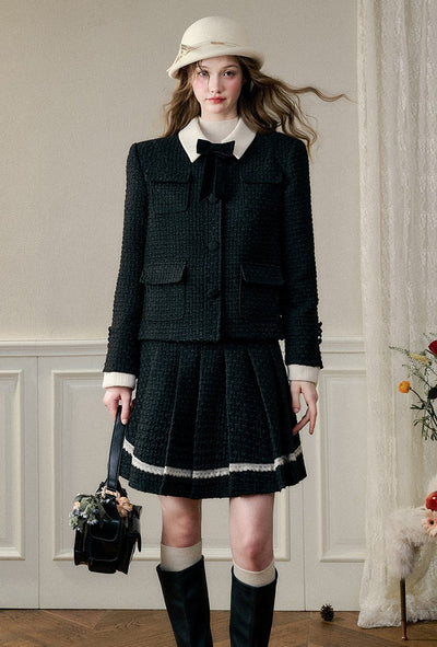 Natural Wool Suit Elegant Jacket/Pleated Skirt GRO0089