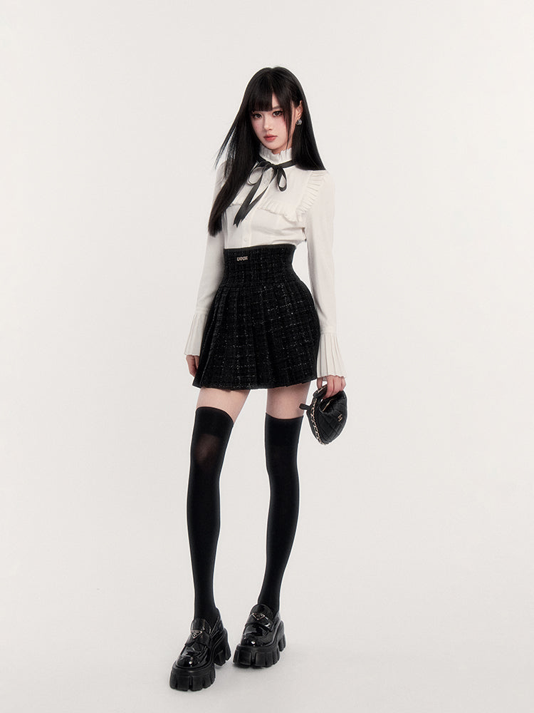 White Shirt/Suit Tweed Jacket/Pleated Skirt VOC0264