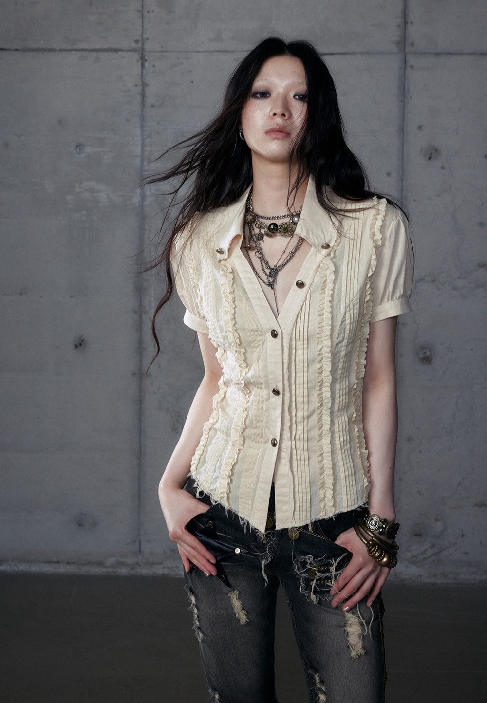 Lace V-neck Long/Short Sleeve Shirt NOR0185