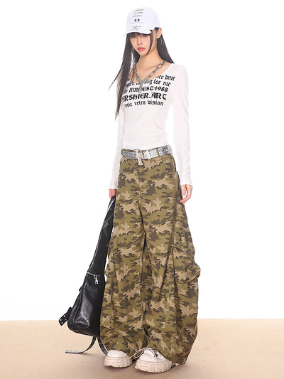 American Retro Camouflage Workwear Wide-leg Casual Pants UNC0162