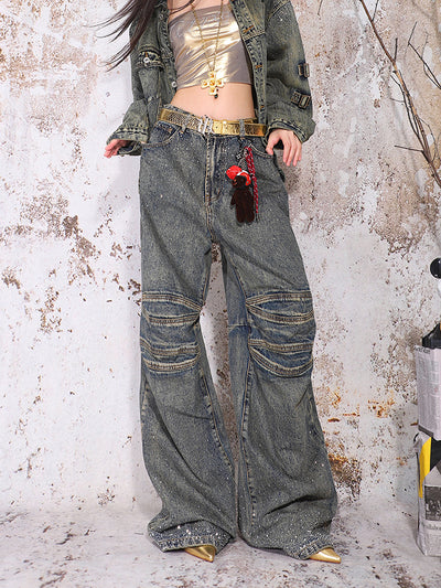 Diamond Washed Old Design Denim Jacket/Wide-leg Pants UNC0170